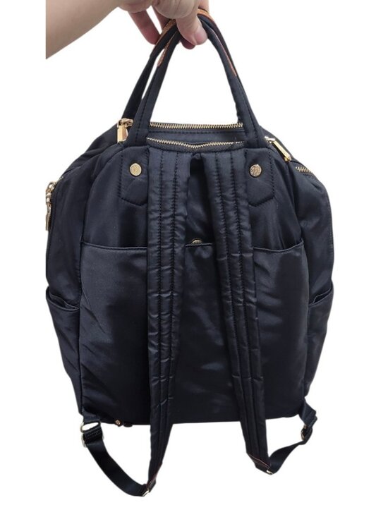 MZ Wallace Black Nylon Backpack Gold Hardware Leather Trim Red Lining main image 10